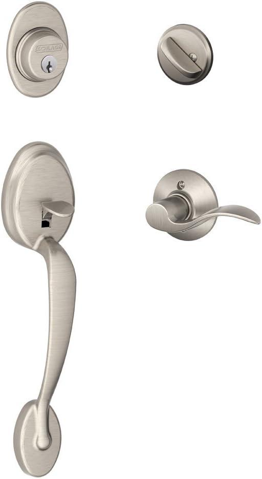 image:imageSCHLAGE Plymouth Single Cylinder Handleset and Left Hand Accent Lever Satin Nickel F60 PLY 619 Acc LHSatin Nickel