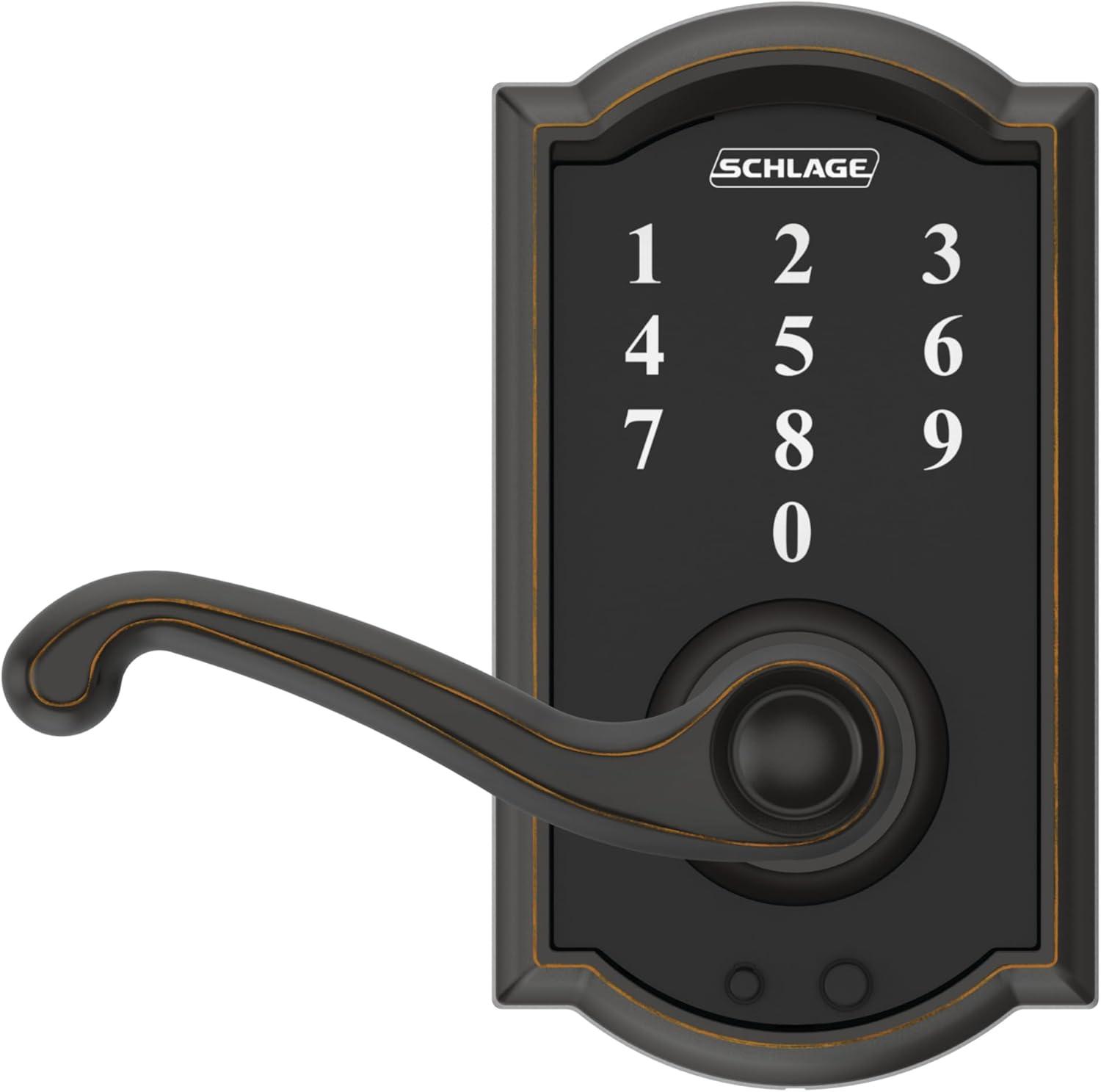image:imageSCHLAGE Touch Camelot Lock with Flair Lever Aged Bronze FE695 CAM 716 FLA