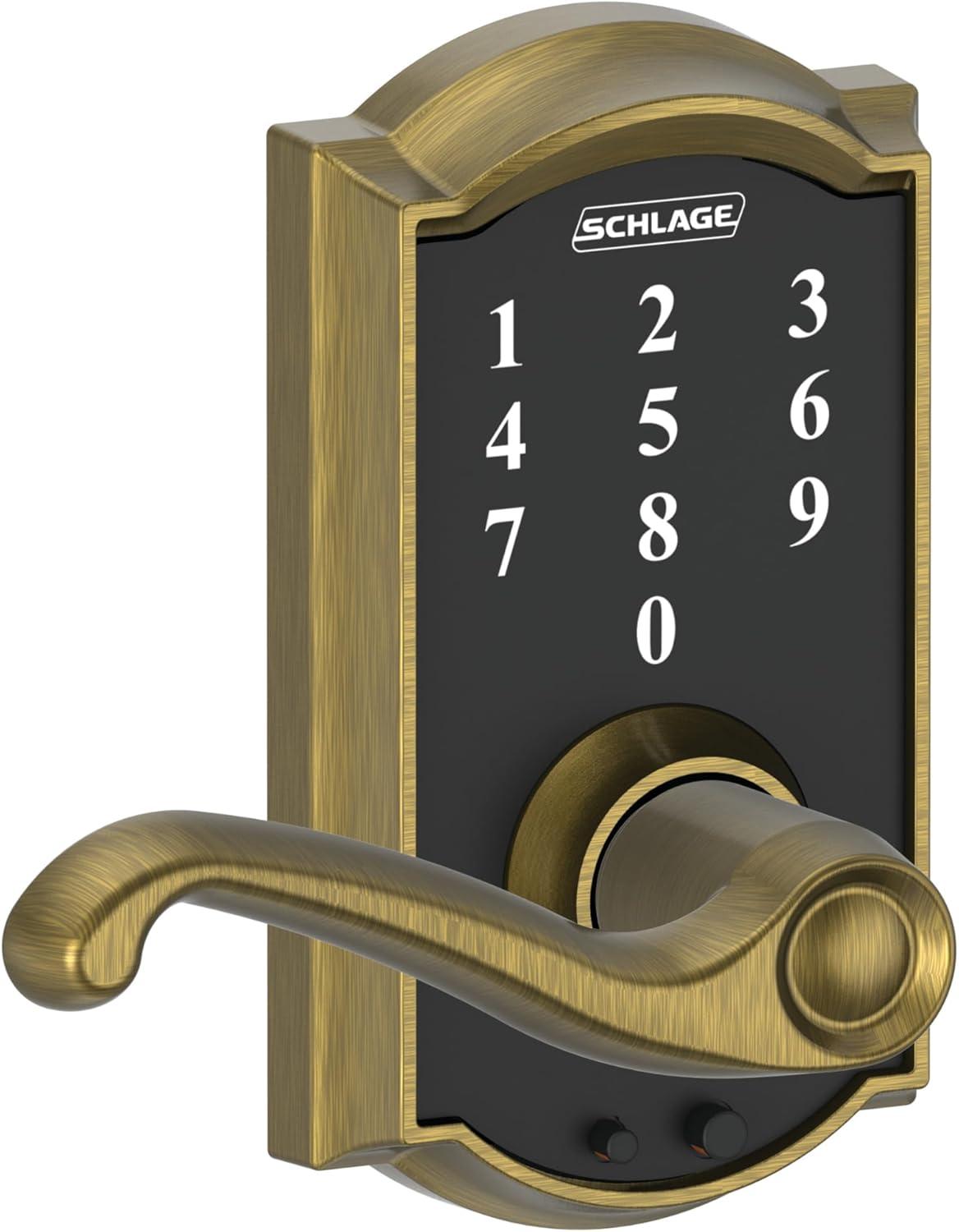 image:imageSCHLAGE Touch Camelot Lock with Flair Lever Antique Brass FE695 CAM 609 FLA