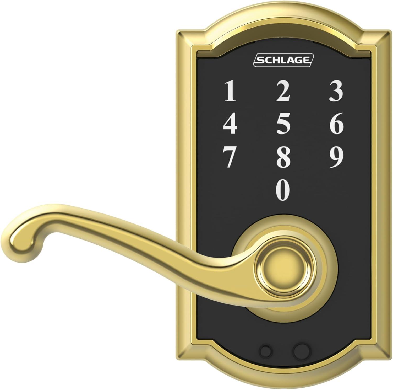image:imageSCHLAGE Touch Camelot Lock with Flair Lever Bright Brass FE695 CAM 605 FLA