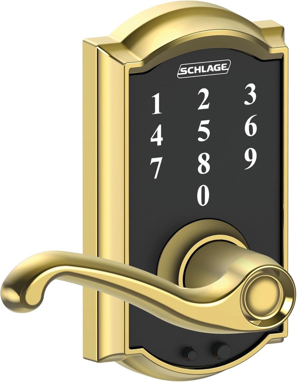 image:imageSCHLAGE Touch Camelot Lock with Flair Lever Bright Brass FE695 CAM 605 FLA