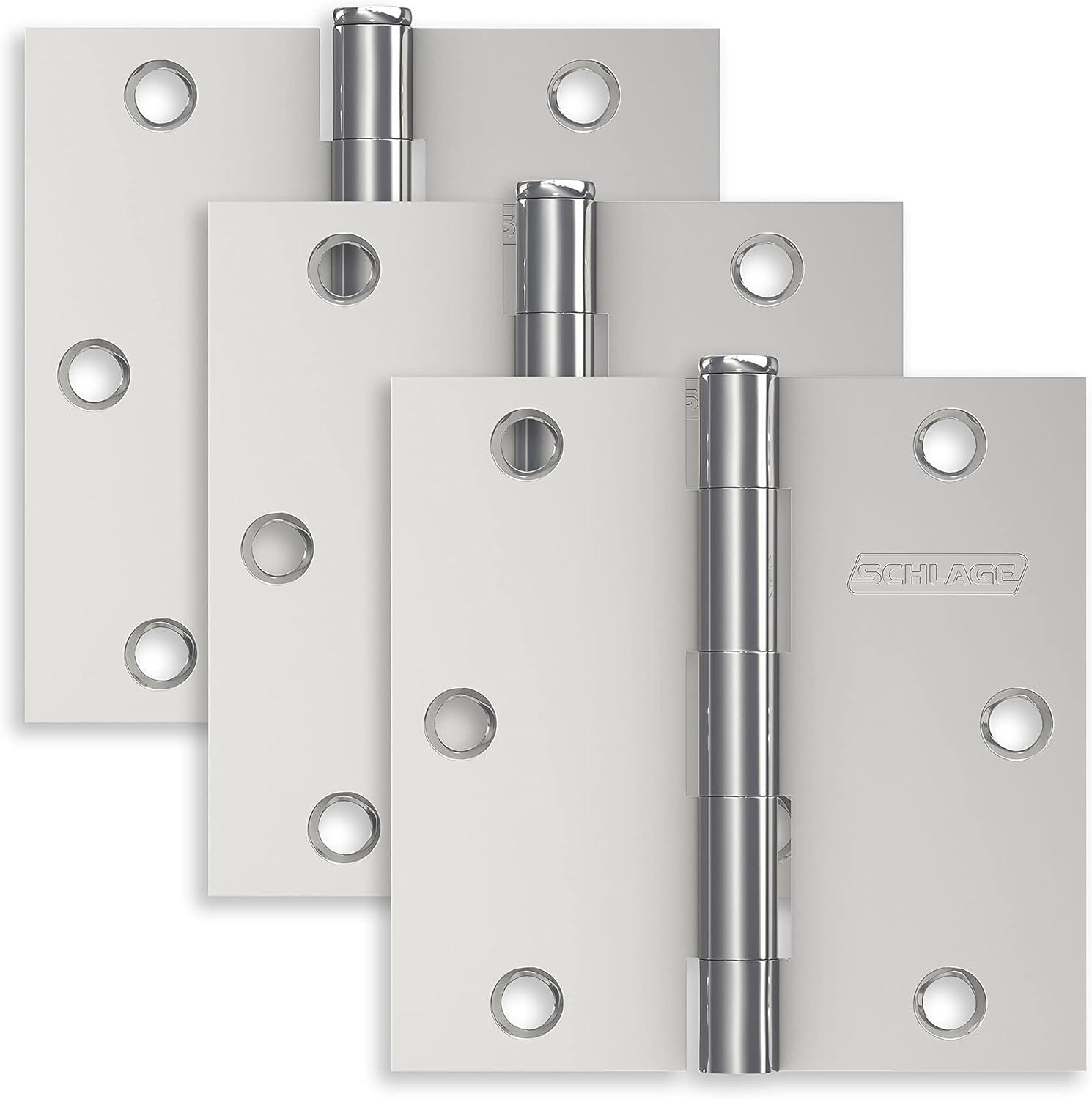 image:imageSchlage 35 Door Hinge with Square Corner in Satin Brass 3PackBright Chrome