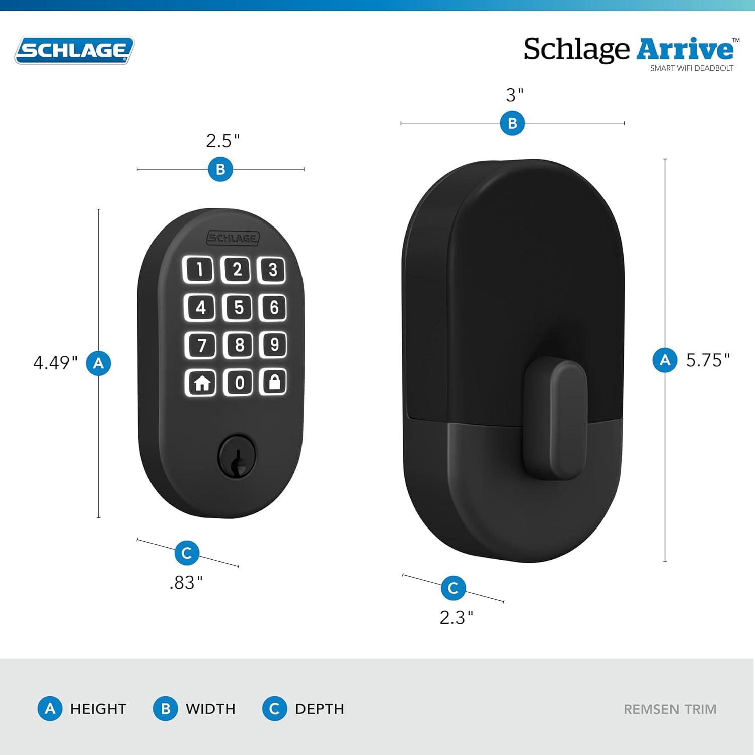 image:imageSchlage Arrive WiFi Deadbolt Smart Lock Keyless Entry Door Lock with Century Trim Matte Black Compatible with Alexa and Google BE459WB CEN 622Matte Black