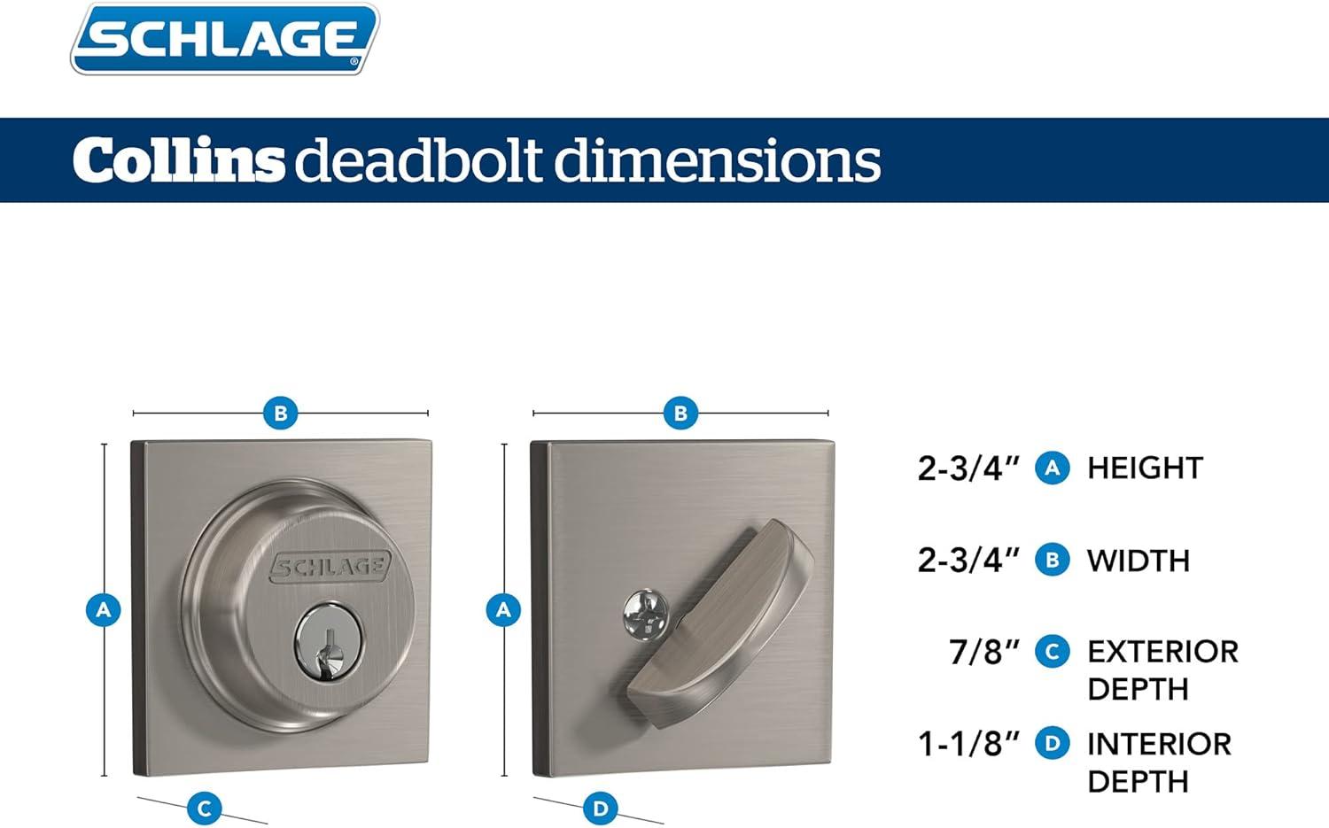 image:imageSchlage B60 N COL 622 Deadbolt with Collins Trim Keyed 1 Side Highest Residential Security Matte Black B60NCOL622