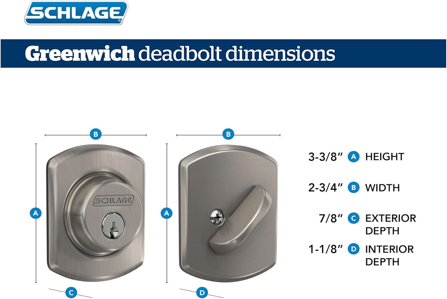 image:imageSchlage B60 N GRW 716 Deadbolt with Greenwich Trim Keyed 1 Side Highest Residential Security Aged Bronze