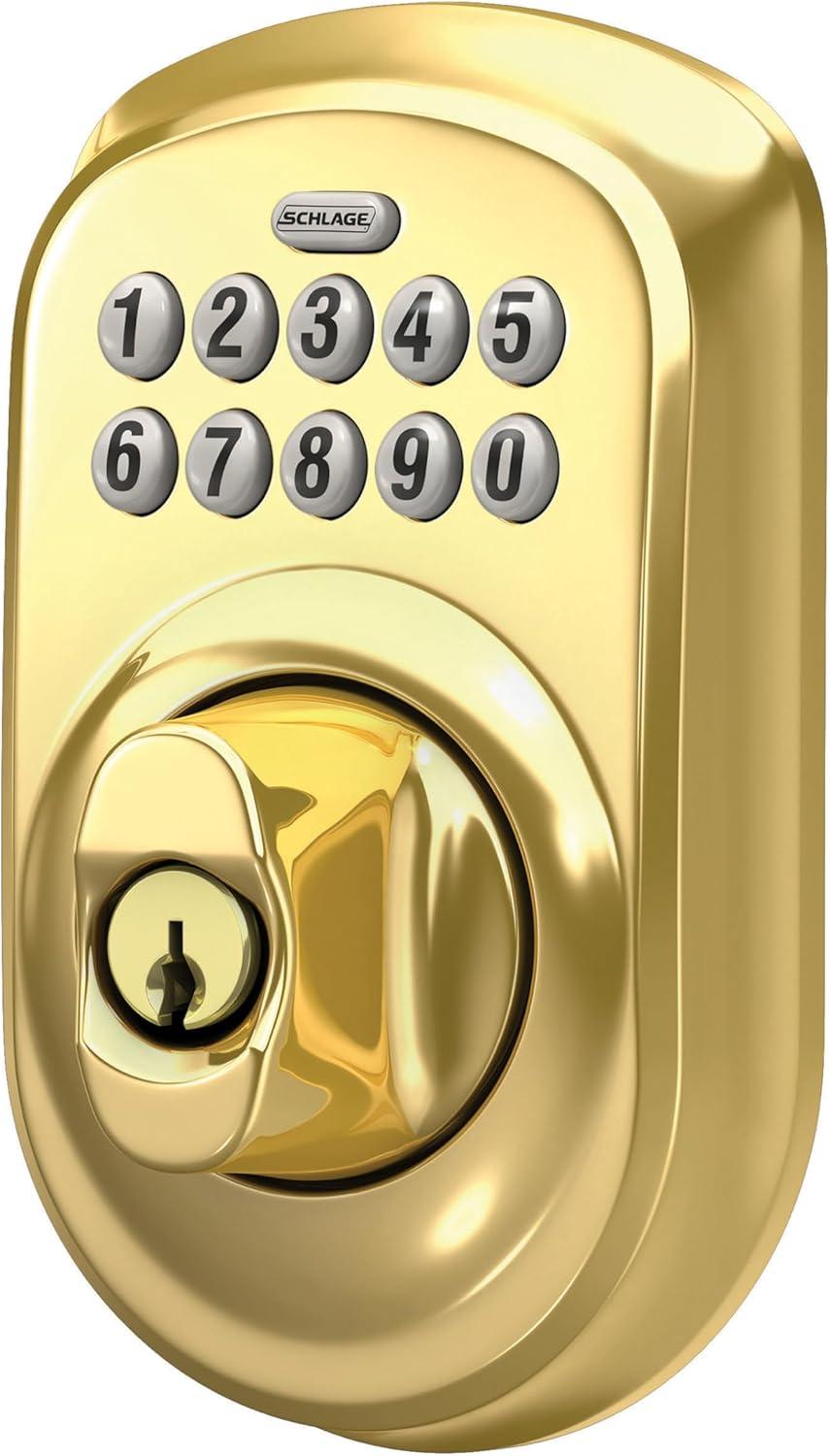 image:imageSchlage BE365 V CAM 619 Camelot Keypad Deadbolt Electronic Keyless Entry Lock Satin NickelBright Brass