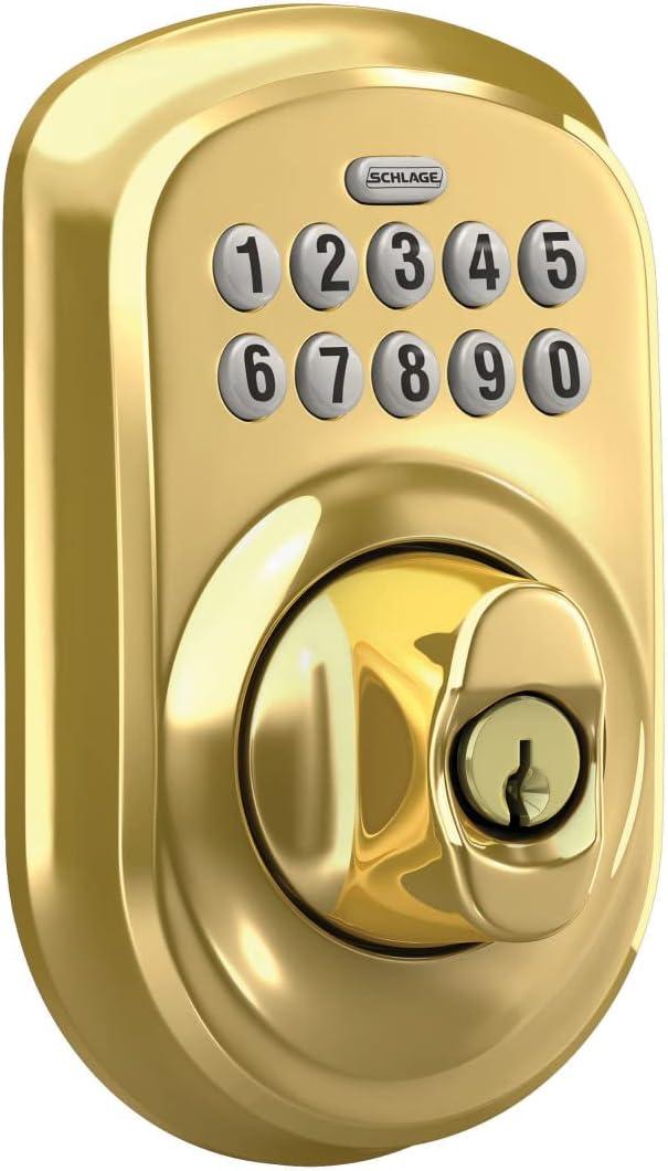 image:imageSchlage BE365 V CAM 619 Camelot Keypad Deadbolt Electronic Keyless Entry Lock Satin NickelBright Brass