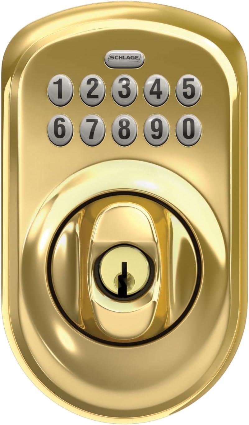 image:imageSchlage BE365 V CAM 619 Camelot Keypad Deadbolt Electronic Keyless Entry Lock Satin NickelBright Brass