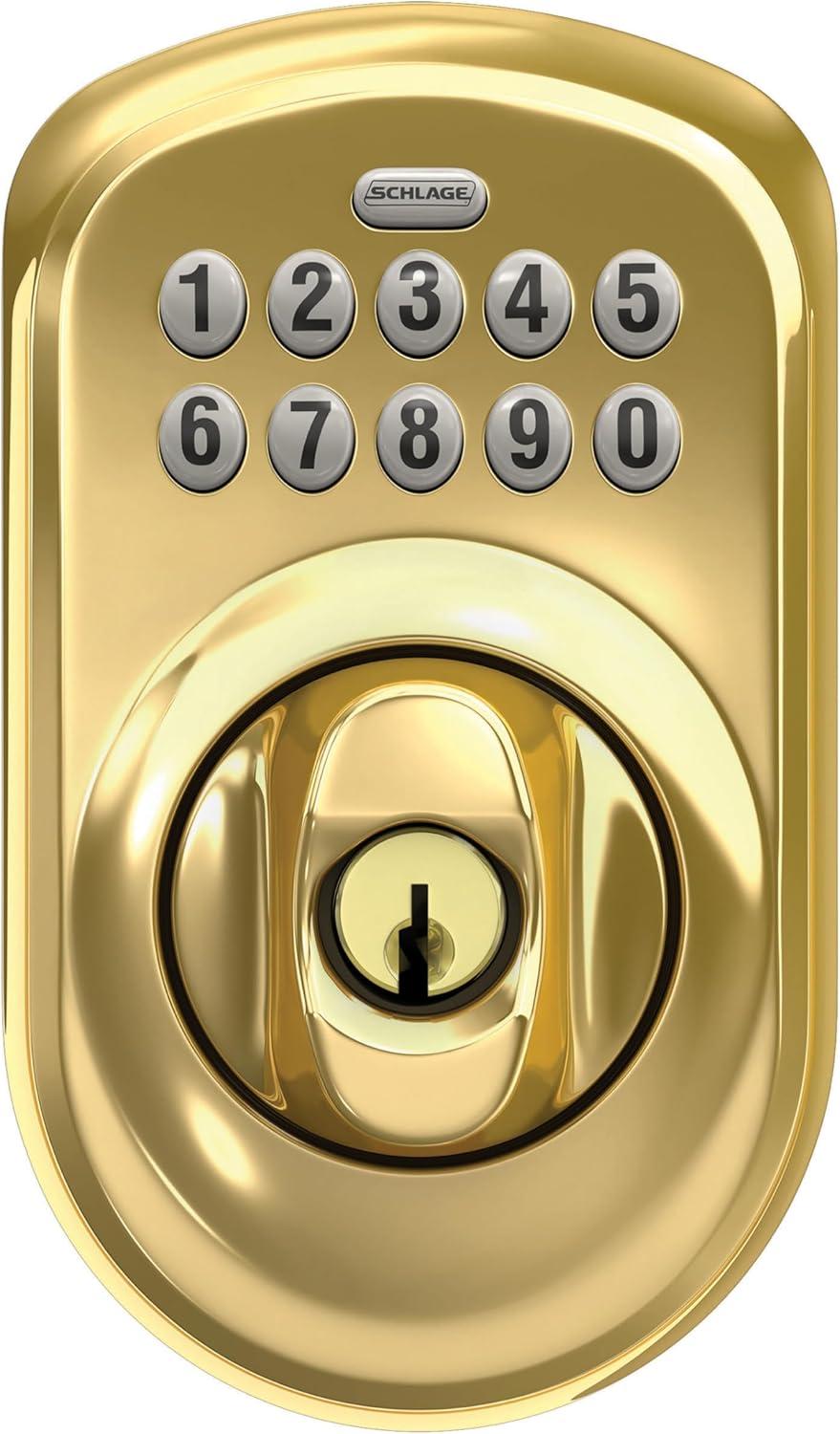 image:imageSchlage BE365 V CAM 619 Camelot Keypad Deadbolt Electronic Keyless Entry Lock Satin NickelBright Brass