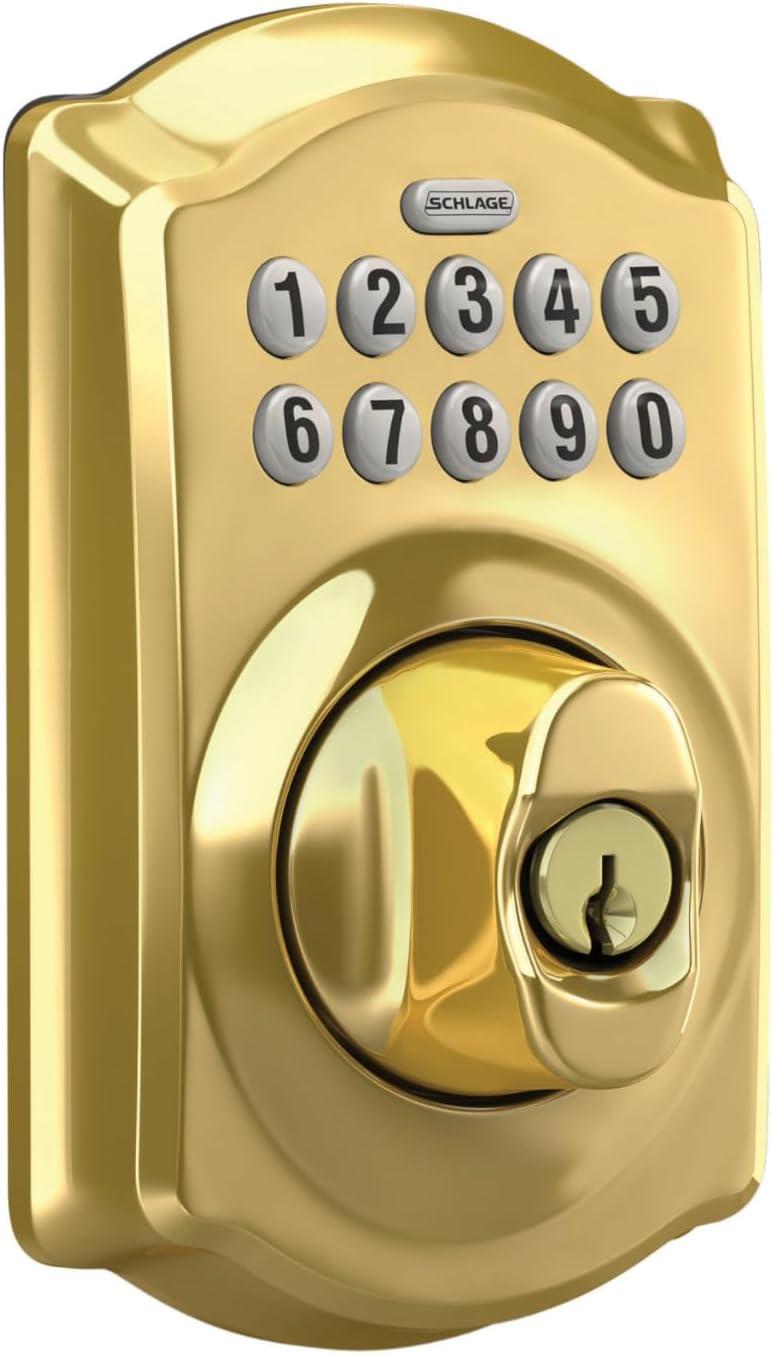 image:imageSchlage BE365 V CAM 619 Camelot Keypad Deadbolt Electronic Keyless Entry Lock Satin NickelBright Brass