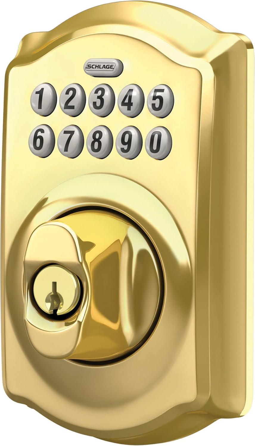 image:imageSchlage BE365 V CAM 619 Camelot Keypad Deadbolt Electronic Keyless Entry Lock Satin NickelBright Brass