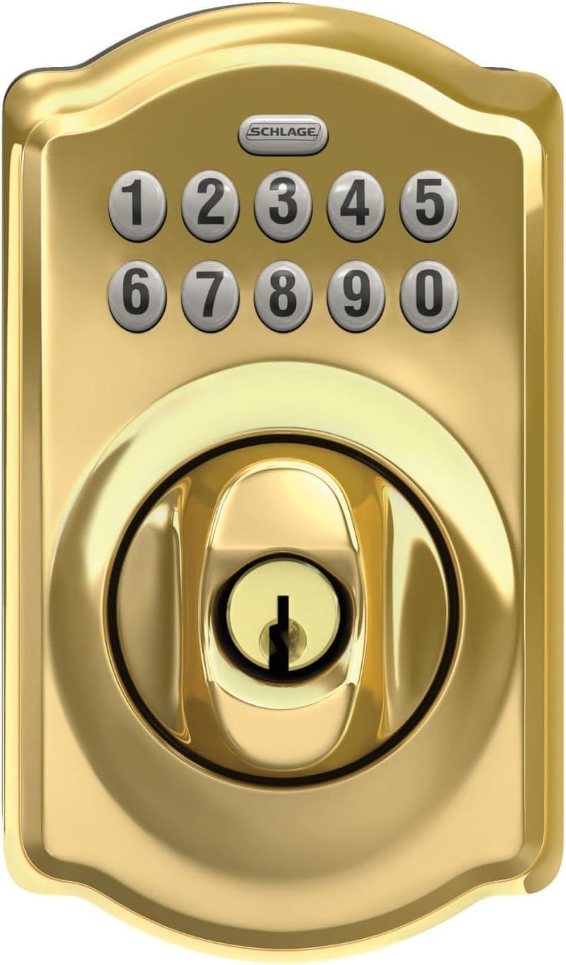image:imageSchlage BE365 V CAM 619 Camelot Keypad Deadbolt Electronic Keyless Entry Lock Satin NickelBright Brass