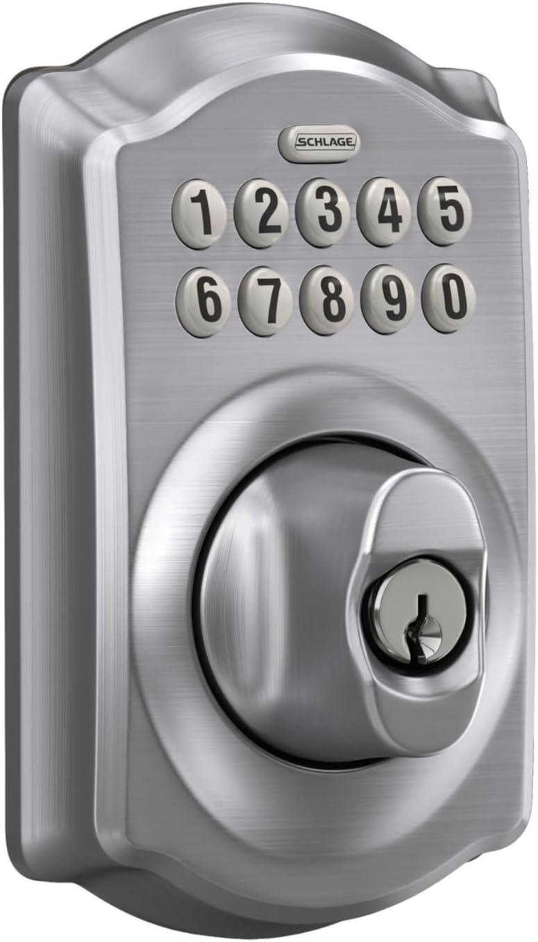 image:imageSchlage BE365 V CAM 619 Camelot Keypad Deadbolt Electronic Keyless Entry Lock Satin NickelSatin Chrome