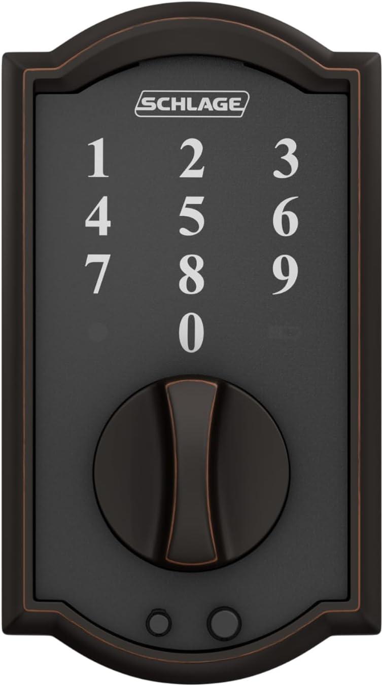 image:imageSchlage BE375 CAM 619 Touch Camelot Deadbolt Electronic Keyless Entry Lock Satin NickelAged Bronze