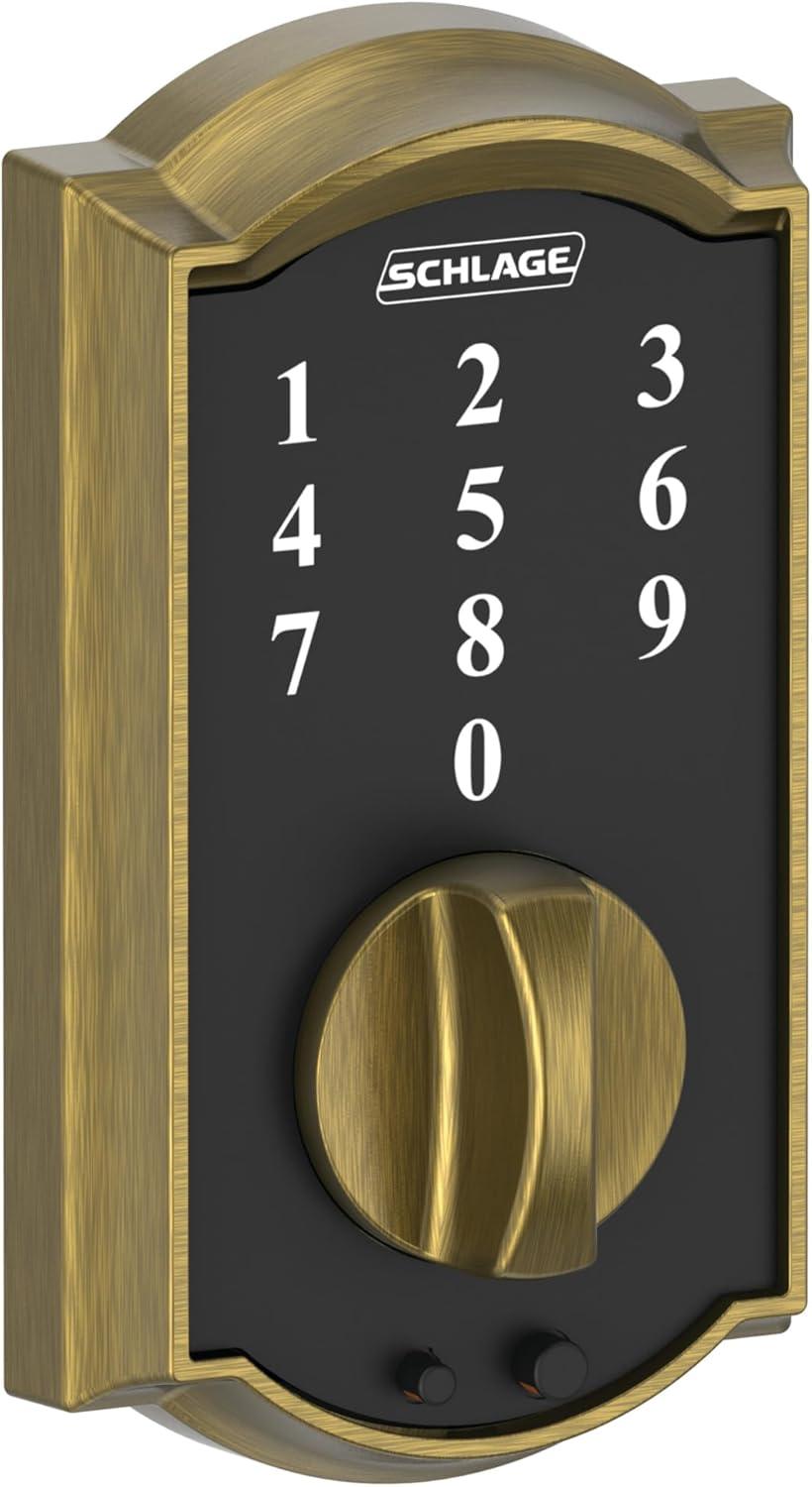 image:imageSchlage BE375 CAM 619 Touch Camelot Deadbolt Electronic Keyless Entry Lock Satin NickelAntique Brass