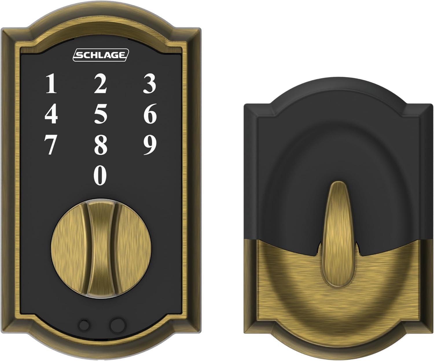 image:imageSchlage BE375 CAM 619 Touch Camelot Deadbolt Electronic Keyless Entry Lock Satin NickelAntique Brass