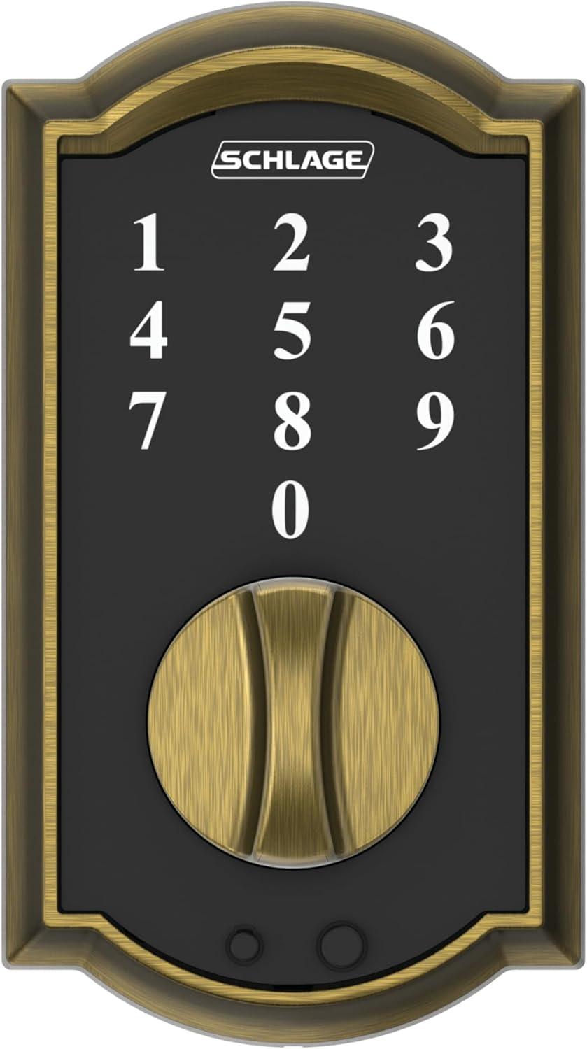 image:imageSchlage BE375 CAM 619 Touch Camelot Deadbolt Electronic Keyless Entry Lock Satin NickelAntique Brass