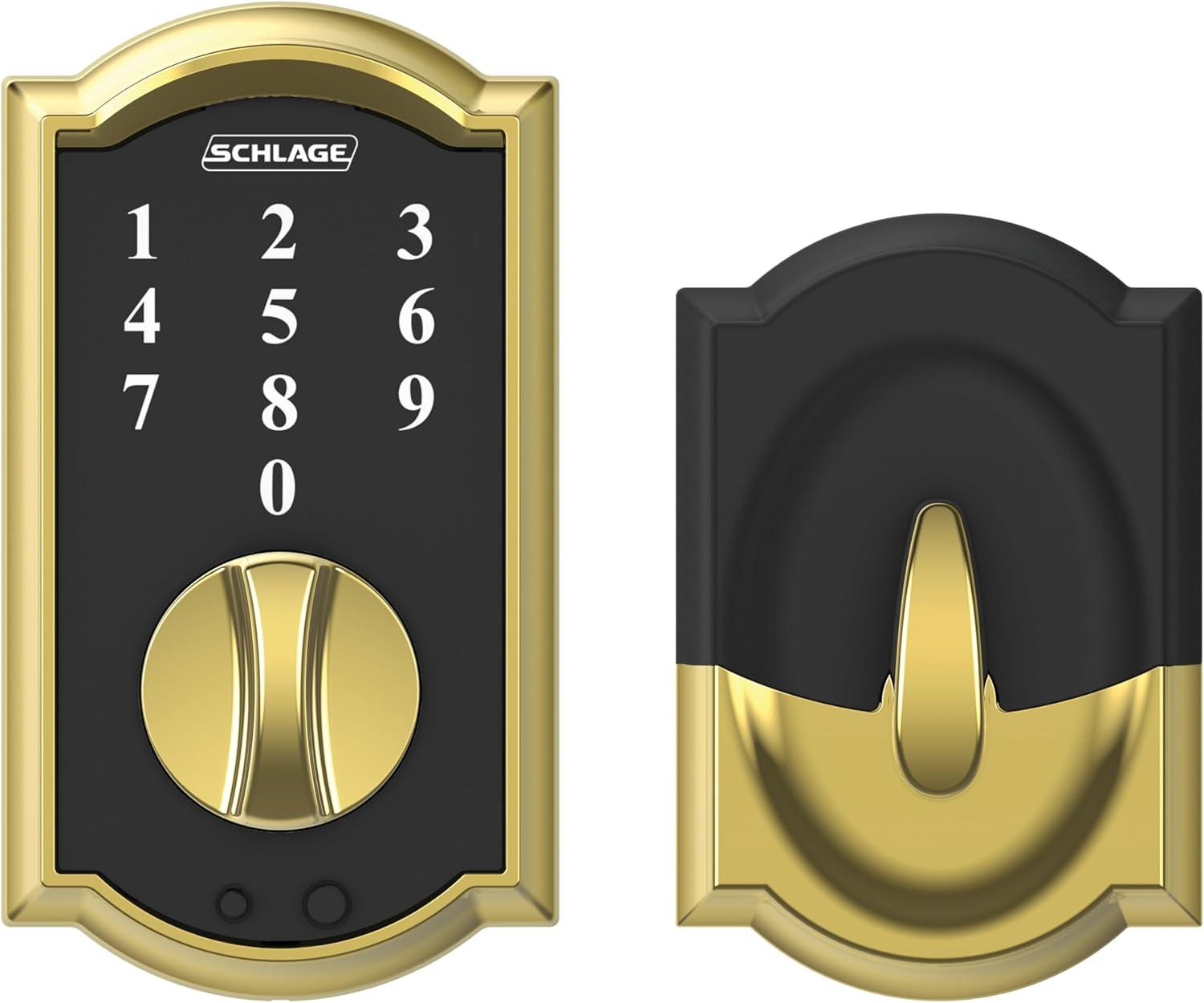 image:imageSchlage BE375 CAM 619 Touch Camelot Deadbolt Electronic Keyless Entry Lock Satin NickelBright Brass