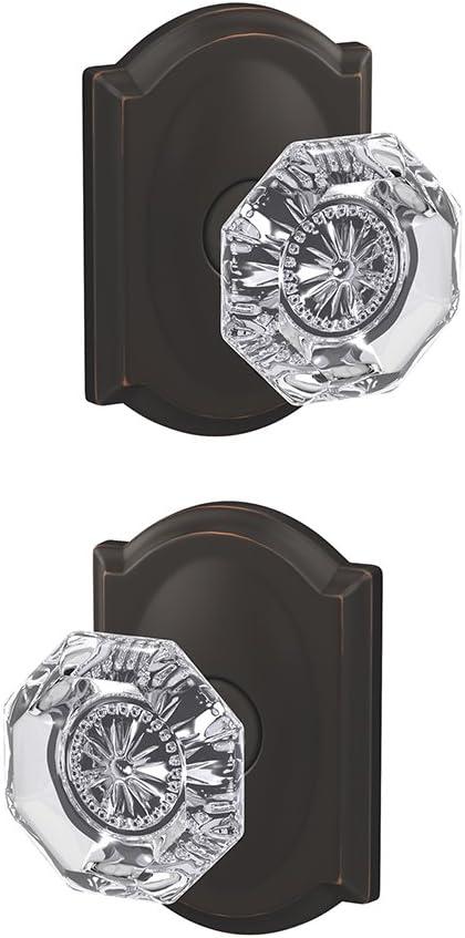 image:imageSchlage Custom FC21 ALX 716 CAM Alexandria Glass Knob with Camelot Trim HallCloset and BedBath Lock Aged BronzeAged Bronze