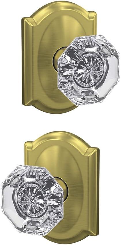 image:imageSchlage Custom FC21 ALX 716 CAM Alexandria Glass Knob with Camelot Trim HallCloset and BedBath Lock Aged BronzeSatin Brass