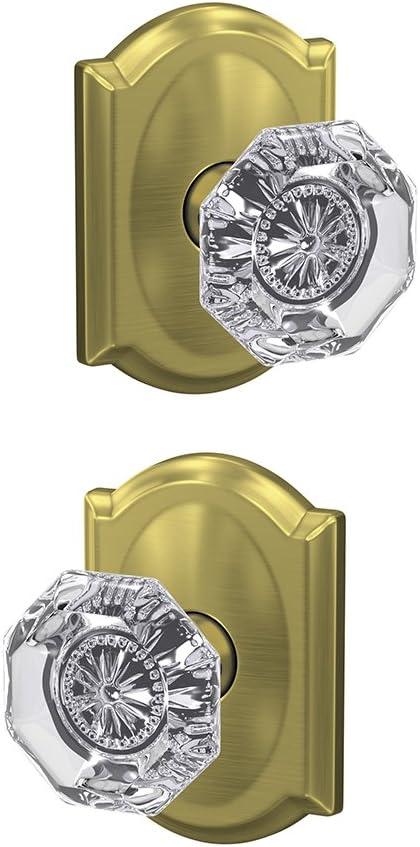 image:imageSchlage Custom FC21 ALX 716 CAM Alexandria Glass Knob with Camelot Trim HallCloset and BedBath Lock Aged BronzeSatin Brass