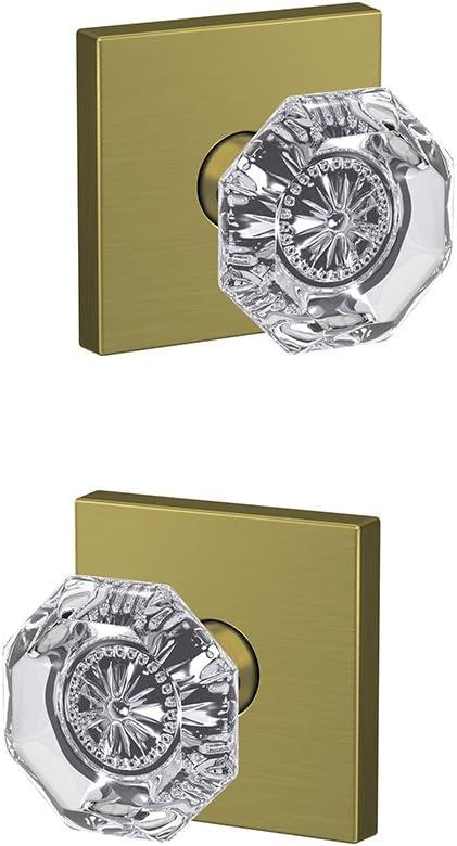 image:imageSchlage Custom FC21 ALX 716 CAM Alexandria Glass Knob with Camelot Trim HallCloset and BedBath Lock Aged BronzeSatin Brass