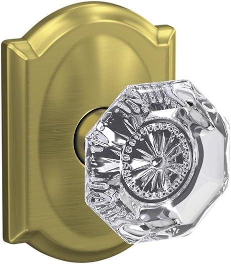image:imageSchlage Custom FC21 ALX 716 CAM Alexandria Glass Knob with Camelot Trim HallCloset and BedBath Lock Aged BronzeSatin Brass