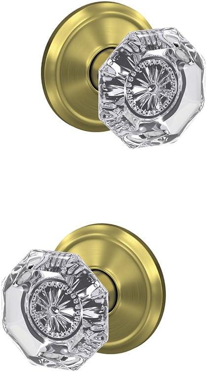 image:imageSchlage Custom FC21 ALX 716 CAM Alexandria Glass Knob with Camelot Trim HallCloset and BedBath Lock Aged BronzeSatin Brass