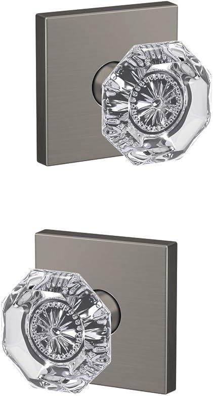 image:imageSchlage Custom FC21 ALX 716 CAM Alexandria Glass Knob with Camelot Trim HallCloset and BedBath Lock Aged BronzeSatin Nickel