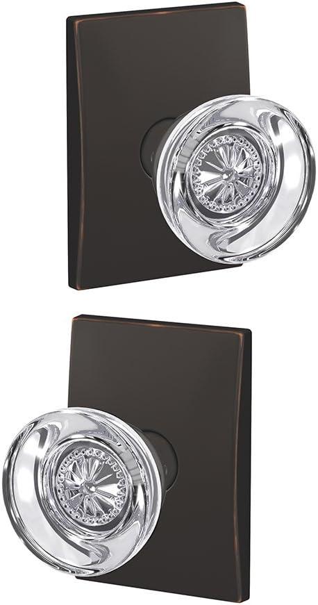image:imageSchlage Custom FC21 HOB 619 KIN Hobson Glass Knob with Kinsler Trim HallCloset and BedBath Lock Satin NickelAged Bronze