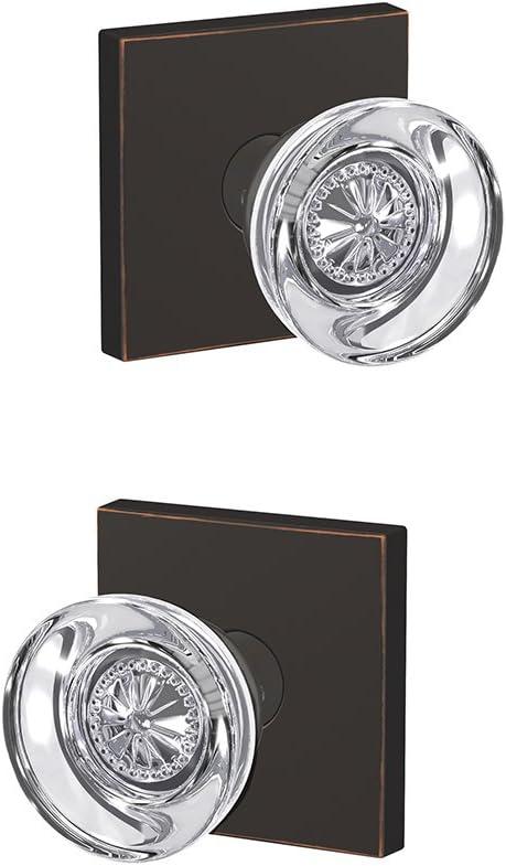 image:imageSchlage Custom FC21 HOB 619 KIN Hobson Glass Knob with Kinsler Trim HallCloset and BedBath Lock Satin NickelAged Bronze