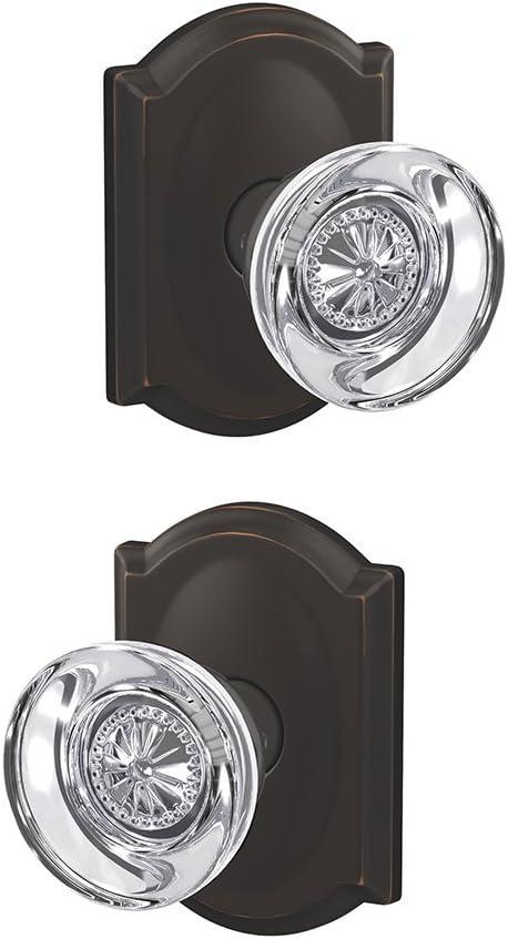 image:imageSchlage Custom FC21 HOB 619 KIN Hobson Glass Knob with Kinsler Trim HallCloset and BedBath Lock Satin NickelAged Bronze