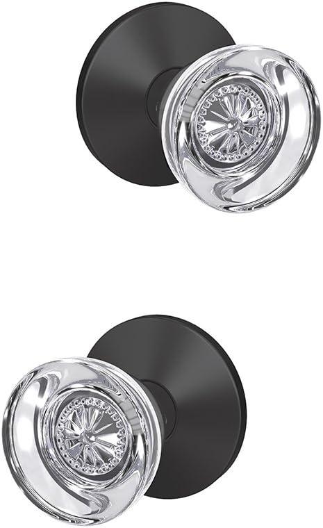 image:imageSchlage Custom FC21 HOB 619 KIN Hobson Glass Knob with Kinsler Trim HallCloset and BedBath Lock Satin NickelMatte Black