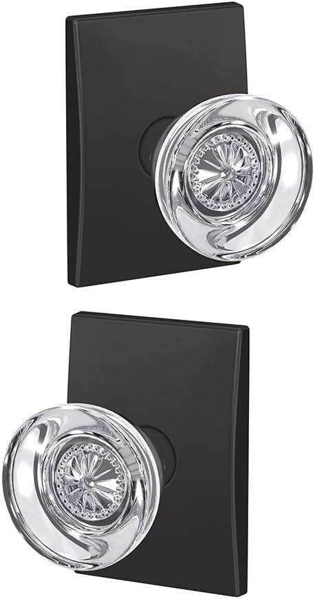 image:imageSchlage Custom FC21 HOB 619 KIN Hobson Glass Knob with Kinsler Trim HallCloset and BedBath Lock Satin NickelMatte Black