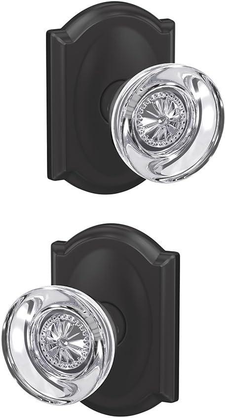 image:imageSchlage Custom FC21 HOB 619 KIN Hobson Glass Knob with Kinsler Trim HallCloset and BedBath Lock Satin NickelMatte Black