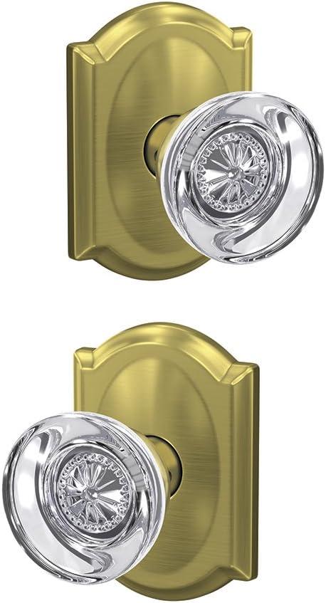 image:imageSchlage Custom FC21 HOB 619 KIN Hobson Glass Knob with Kinsler Trim HallCloset and BedBath Lock Satin NickelSatin Brass