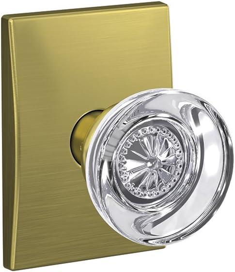 image:imageSchlage Custom FC21 HOB 619 KIN Hobson Glass Knob with Kinsler Trim HallCloset and BedBath Lock Satin NickelSatin Brass