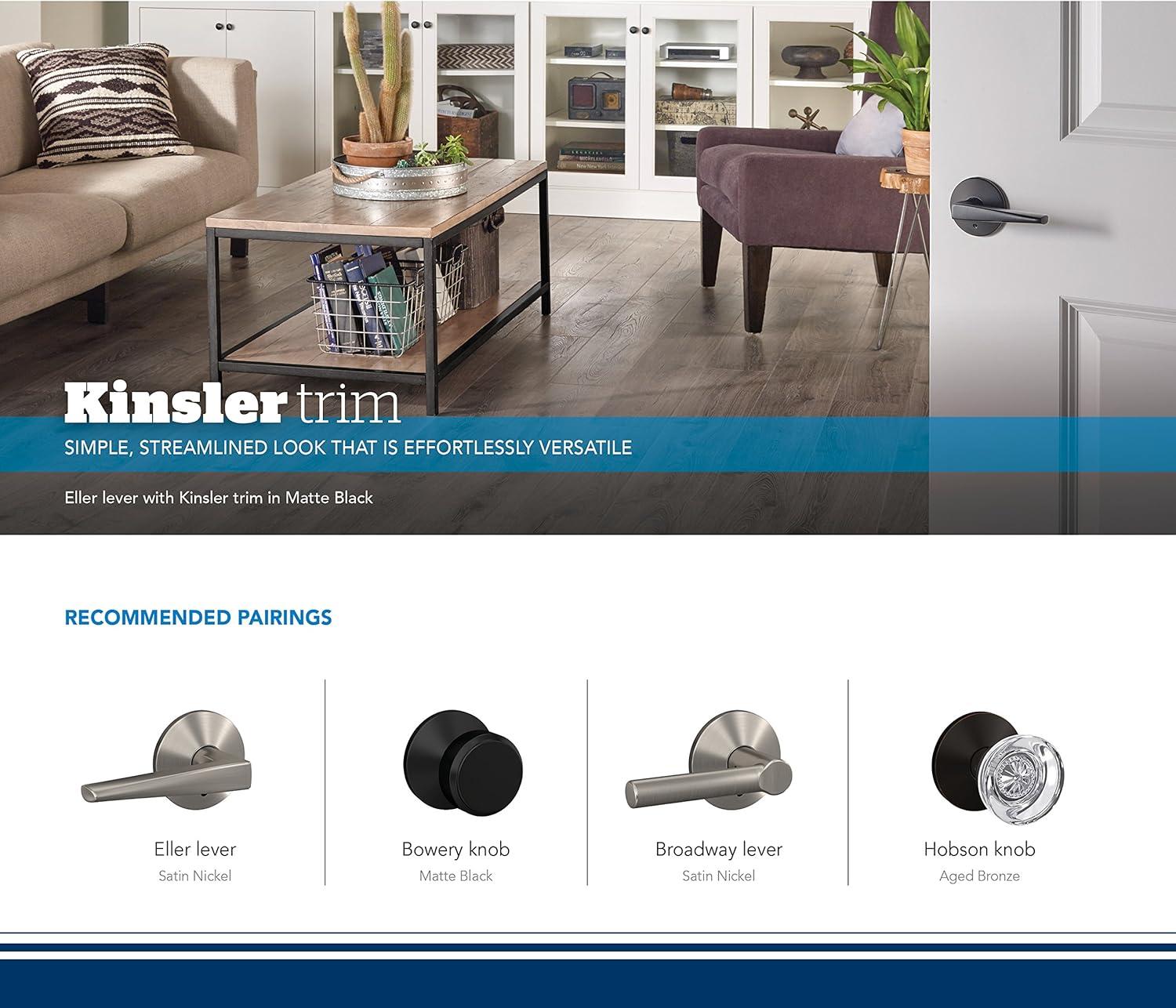 image:imageSchlage Custom FC21 HOB 619 KIN Hobson Glass Knob with Kinsler Trim HallCloset and BedBath Lock Satin NickelSatin Brass