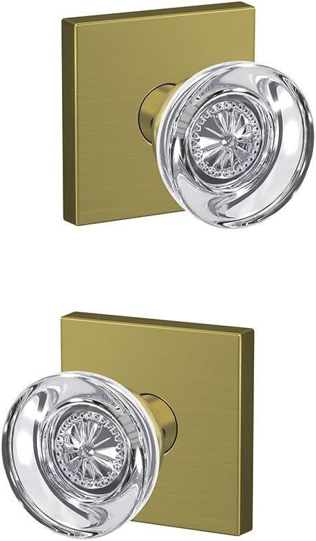 image:imageSchlage Custom FC21 HOB 619 KIN Hobson Glass Knob with Kinsler Trim HallCloset and BedBath Lock Satin NickelSatin Brass