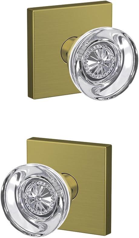 image:imageSchlage Custom FC21 HOB 619 KIN Hobson Glass Knob with Kinsler Trim HallCloset and BedBath Lock Satin NickelSatin Brass