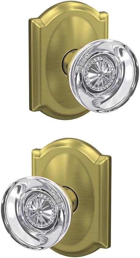image:imageSchlage Custom FC21 HOB 619 KIN Hobson Glass Knob with Kinsler Trim HallCloset and BedBath Lock Satin NickelSatin Brass