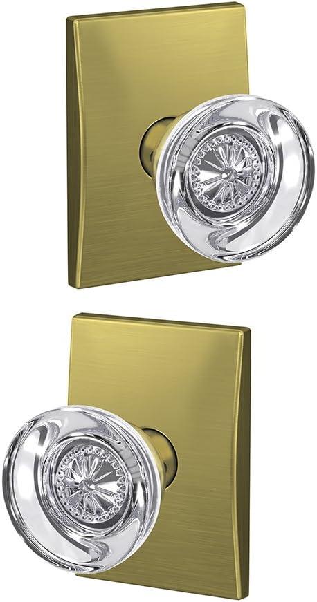 image:imageSchlage Custom FC21 HOB 619 KIN Hobson Glass Knob with Kinsler Trim HallCloset and BedBath Lock Satin NickelSatin Brass