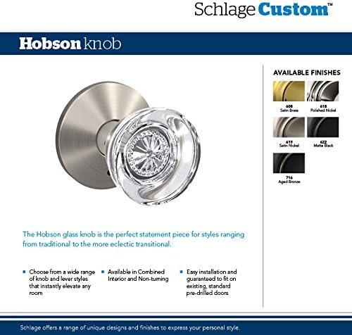 image:imageSchlage Custom FC21 HOB 619 KIN Hobson Glass Knob with Kinsler Trim HallCloset and BedBath Lock Satin NickelSatin Nickel