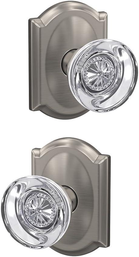 image:imageSchlage Custom FC21 HOB 619 KIN Hobson Glass Knob with Kinsler Trim HallCloset and BedBath Lock Satin NickelSatin Nickel