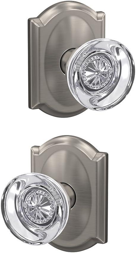image:imageSchlage Custom FC21 HOB 619 KIN Hobson Glass Knob with Kinsler Trim HallCloset and BedBath Lock Satin NickelSatin Nickel