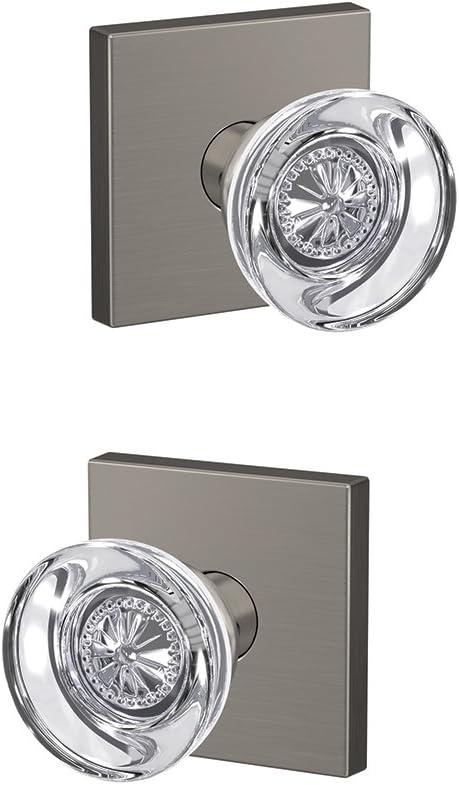 image:imageSchlage Custom FC21 HOB 619 KIN Hobson Glass Knob with Kinsler Trim HallCloset and BedBath Lock Satin NickelSatin Nickel