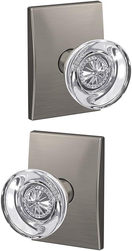 image:imageSchlage Custom FC21 HOB 619 KIN Hobson Glass Knob with Kinsler Trim HallCloset and BedBath Lock Satin NickelSatin Nickel