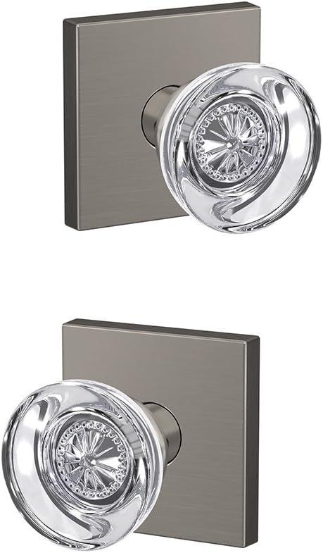 image:imageSchlage Custom FC21 HOB 619 KIN Hobson Glass Knob with Kinsler Trim HallCloset and BedBath Lock Satin NickelSatin Nickel