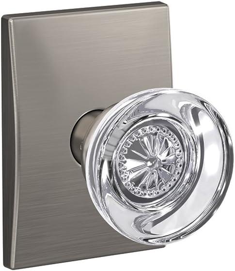 image:imageSchlage Custom FC21 HOB 619 KIN Hobson Glass Knob with Kinsler Trim HallCloset and BedBath Lock Satin NickelSatin Nickel