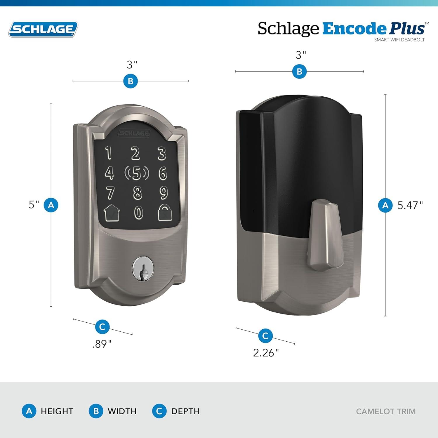 image:imageSchlage Encode Plus Smart WiFi Lock for Front Door Keyless Entry Deadbolt Unlock with Apple Watch Builtin WiFi and App Control Easy Install Alexa amp Apple HomeKit Compatible Aged BronzeSatin Nickel